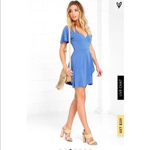 LULU’S HERE TO FLIRT PERIWINKLE BLUE WRAP DRESS